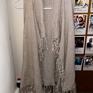 Cozy Beige Knit Scarf with Fringe